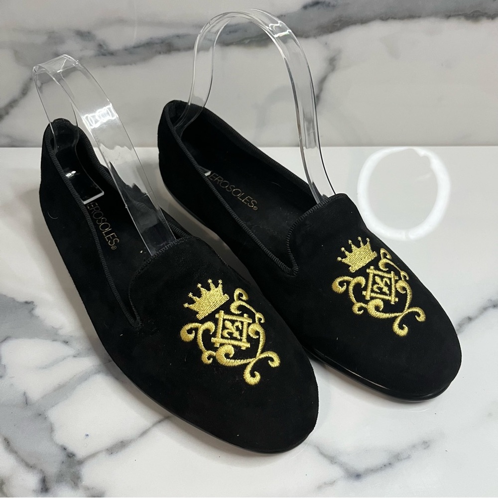 Aerosoles | Women's Black Leather with Gold Stitching Betunia Loafer Sz 7.5